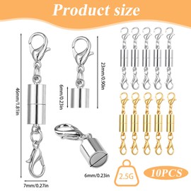10 Pack Magnetic Necklace Clasps, Silver Closures Magnetic Jewelry Clasps Necklaces Fasteners Chain Clasps Connector Locking Magnetic Bracelets Clasp for Bracelet Necklace (Gold & Silver)