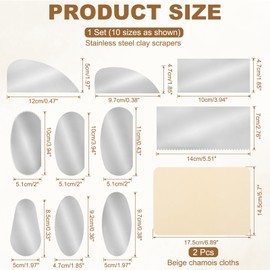 YOKIVE 10Pcs Steel Pottery Tools, Serrated Scraper Clay Ribs 10 Sizes Stainless Steel Sculpture Modeling Cutter Ceramic Tools with 2 Beige Chamois Cloth