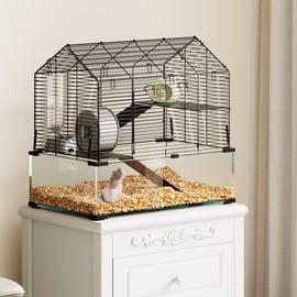 Large Hamster Cage with 7" Deep Tempered Glass Bottom, 3 Tiers Big Hamster Tank with Running Wheel, Hut, Water Bottle, Dish, Rat Cages for Syrian, Dwarf, Gerbils, Mouse, 22.83" x 15" x 21.25"