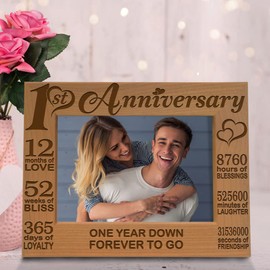 KATE POSH - Our 1st Anniversary Picture Frame - 12 Months Engraved Natural Wood Photo Frame - First (1st), Paper, 1 Year as Husband and Wife (4x6-Horizontal)