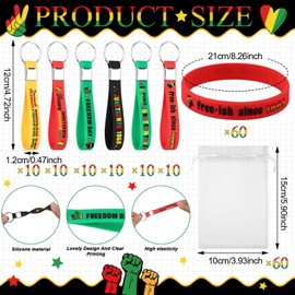 Easywiny 180 Pcs Juneteenth Gifts Bulk 60 Juneteenth Silicone Keychains 60 Silicone Bracelets 60 Organza Bags American African Festival Party Supplies for Freedom Day Festival Celebration Decoration