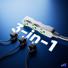 Maximm Extension Cord, Extension Cord with Multiple Outlets (3 Outlets), Outlet Extender with Indoor Wire, Multi Plug Outlet 125V, 3 Prong Extension Cord, ETL Listed, White with Green Indicators, 15ft