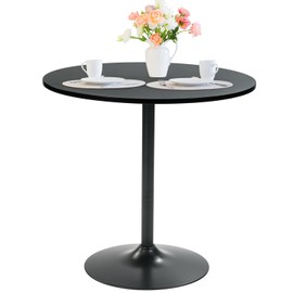 FurnitureR 31.5" Mid-Century Round Dining Table for 2-4 People with Pedestal Base for Home Office Living Room Kitchen Leisure, Black, Contemporary