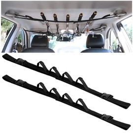 Qulkws Heavy Duty Fishing Pole Storage Straps, Fishing Pole Holder Roof Rack Inside, Vehicle Fishing Rod Holder for Truck Car, SUV, Adjustable 43-61 Inch, 5 Rod Capacity