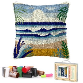 RadiantDecor Latch Hook Kits for Adults- DIY Latch Hook Pillow Kits for Adults Beginners Pillow Cover with Color Pattern Printed Seascape (43X43CM/16.93X16.93IN)