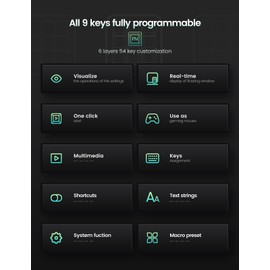 Vaydeer One-Handed Mechanical Keyboard Support NKRO, Hotkeys, One-Click Start,9 Fully Programmable Keys with Floating Window and Macro Multifunctional Keypad for iOS,Windows-White