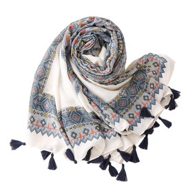 FAIRYGATE Tassel Scarf Ladies Scarfs for Women Lady Oversized Scarves White Soft Large Oversize Shawl Wrap Paisley Head Teenage Girls Gifts 15228