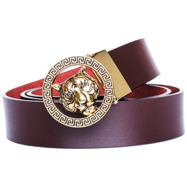 Old John Leather Men's Luxury Gold Tiger Buckle 35-mm Italian Leather Belt (105cm/41.3inch(34-36), Brown)