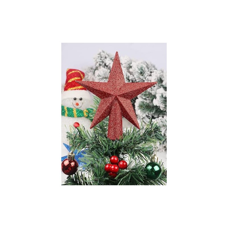 YYCRAFT 4 Inch Glitter Star Tree Topper Christmas Decoration-2 Pack,Red