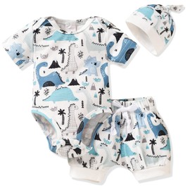 Preemie - Conjunto de 3 piezas de ropa de verano para bebés recién nacidos, Azul / Patchwork, 3-6 Meses