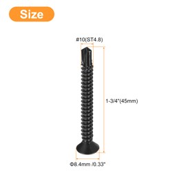 sourcing map #10 x 1-3/4" Sheet Metal Screws, 80pcs 410 Stainless Steel Fast Self Tapping Screws, Flat Head Phillips Drive Self Drilling Screws, Black Oxide