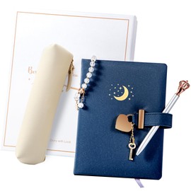 Diary with Lock for Girls Ages 8-12 Kids Journals for Writing Christmas Gifts Stocking Stuffers 296 Ruled Pages Notebook Journal with Lock, Box Set Includes Leather Journal Notebook, Combination Lock,