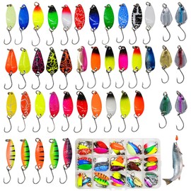 mizikuu 43 Pieces Fishing Trout Spoon, 2 g 2.5 g 3 g 3.2 g Trout Fishing Spoon Blinker Fishing Lure Set with Box Trout Bait Coloured Bait Fishing Lure Spinner Fishing Lure for Hooks Trout Fishing
