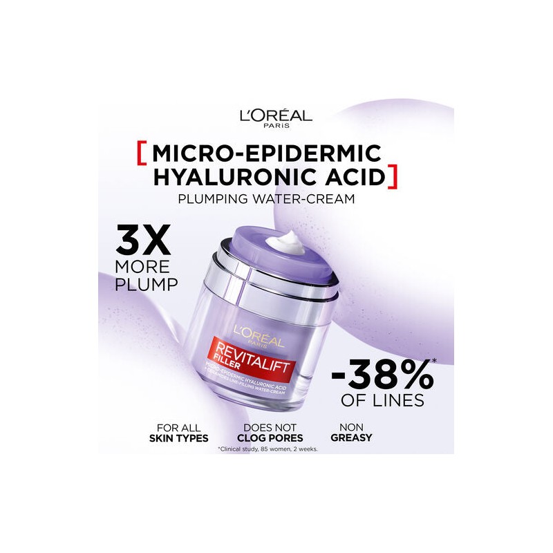 L'Oreal Revitalift Filler Plumping Water Cream Hyaluronic Acid 50ml