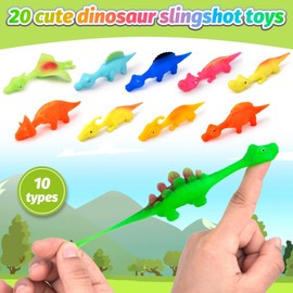 COLEESON Pack of 20 Slingshot Dinosaur Toy, Dino Party Toy, Slingshot Dinosaur Finger Toys, Funny Flying Dinosaur Slingshot Toy for Children (A)