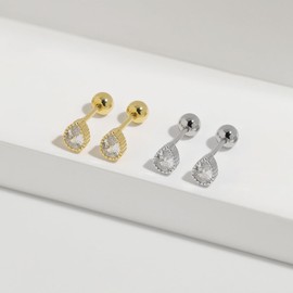 Meissa Gold Plated Screw Back Earrings for Women, Sterling Silver Pear Cut Ball Back Stud Earrings, Non Tarnish 925 Confy Nap Stud Earrings, Silver