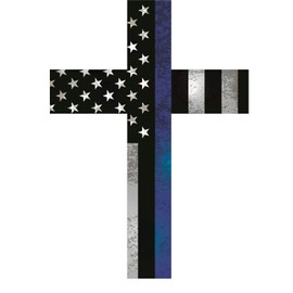 Thin Blue Line Police Blue Lives Matter Distressed Flag Cross Vinyl Sticker Decal for Laptops Lockers Bumpers Windows, 7 inch Tall