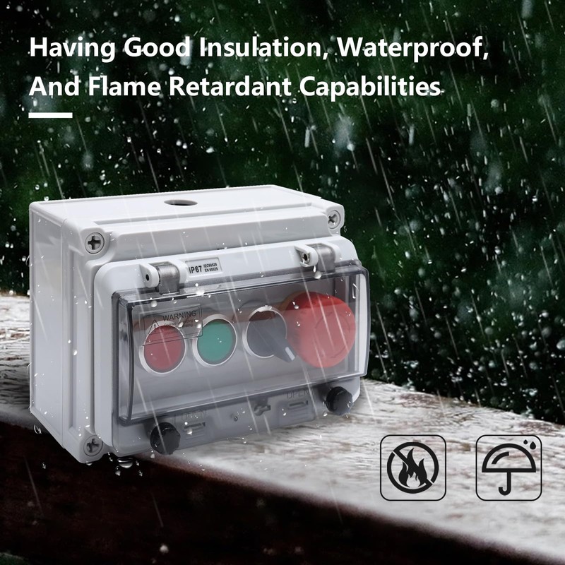 APIELE IP67 Outdoor Waterproof Box Emergency Stop Switch, Red/Green Instantaneous
