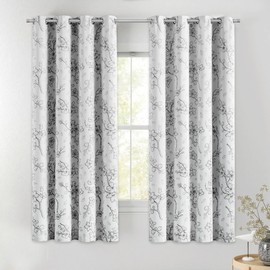 Geomoroccan Floral 100% Blackout Curtains 63 Inches Long for Bedroom Living Room Black White Flower Patterned Room Darkening Thermal Insulated Thick Grommet Farmhouse Window Treatment Drapes, 2 Set
