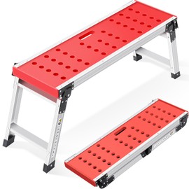KINGRACK Folding Work Platform, Adjustable Step Ladder with Anti-Slip Feet Cover, Lightweight Stepladder with Safety Lock for Home, Office, Workshop and Garage, Maximum Load 330lbs
