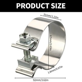 Exhaust Clamp, Stainless Steel, Universal Hose Clamps, 67 mm, Exhaust Clamp, Joint Bolt Clamp, Robust Exhaust Clamps for Hose, Water Pipe, Drain Valve Attachment