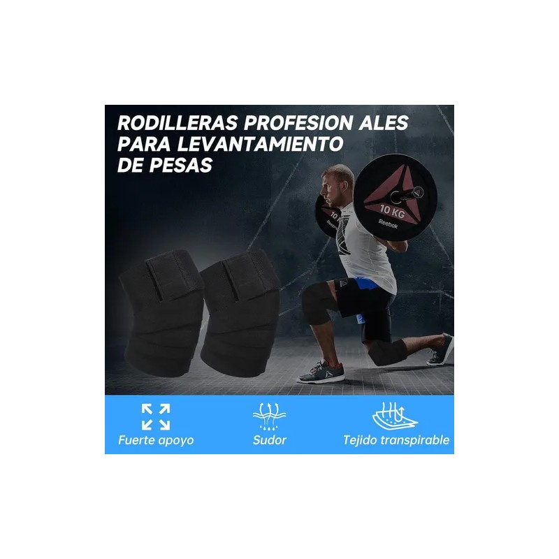 Set Rodillera Elástica y Muñequera Deportiva HLCassCo Negro Crossfit Gym
