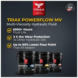 TRIAX Powerflow MV 46 Premium HLP Hydraulic Oil, 6000 Hour Extended Life, Double Anti-Wear, True All Season, -40 F Pour Point (5 Gallon Pail)