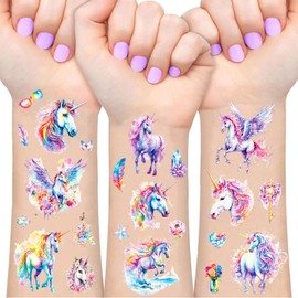 Unicorn Glitter Tattoo Set Children, 12 Sheets Unicorn Fake Tattoos for Children, Unicorn Gifts for Girls, Unicorn Tattoos Glitter Happiness Game for Children, Unicorn Tattoos Decoration Children's