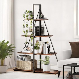 IDEALHOUSE Book Shelf, 4 Tier Ladder Shelf, Ladder Bookcase with Sailboat A Shaped Structure, Bookshelf with Sturdy Shelves Display, Wooden Storage Bookshelves for Living Room, Home Office, Bedroom