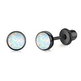 TANGPOET White Opal Twist Screw Back Studs Earrings for Women 925 Sterling Silver Black Gold Plated Hypoallergenic Earrings for Sensitive Ear Lab Created Opal Jewelry Gifts