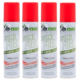 Jo Chef Butane Fuel Refill, Lighter Butane Fuel Canister, Butane Gas Refill for Kitchen Torch, Lighter, Brûlée Kitchen Blow Torch (4 Canisters)