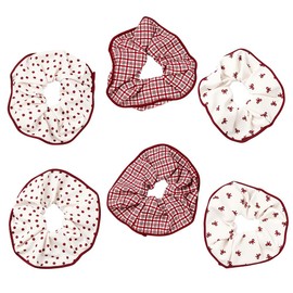 GOMAKERER 6 Pcs Hair Scrunchies, 3 Colors Cute Lace Polka Dots Stripe Scrunchy Ponytail Holders Floral Hair Ties Elastic Hair Band Accessories for Women