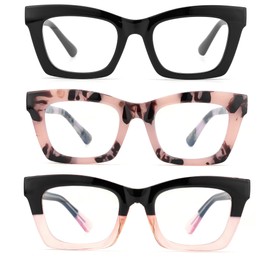 bullabulling Retro Square Reading Glasses For Women Men Fashion Oversized Frame Large lens 2.05inches (black/tortoise/blackpink, 1.0)