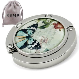 KSMD Compact Round Purse Hooks for Table and Bars,Portable Purse Hanger Organizers Hooks Handbag Holder Pocketbook Holder Bag Storage for Desk Bag (Butterfly 02)