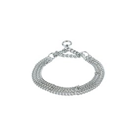 Champion-L&J Pets UK Chain Dog Collar Strong Chrome 2 & 3 Rows Slip Semi-Check Strong Half Check Dog Choker Chain Training Collar (3 Rows, 55cm (21.5in))