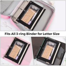 SKYDUE Pencil Pouch for 3 Ring Binder, Zipper Pencil Pouches for Girls Boys, Clear Window Binder Pencil Pouch, 3 Ring Pencil Pouch Case for Binder