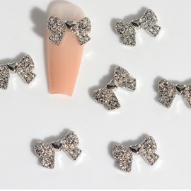 30Pcs Valentine's Nails Charms 3D Sparkling Alloy Heart & Bow-knot Nail Art Supplies for Acrylic Nails Kawaii Nail Charms Sliver Heart & Bow-knot Nail Gems and Charms for Women DIY Nail Art Decoration