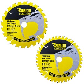 2 x SCCSFK165CL SabreCut 165mm 24T and 40T x 20mm Bore Cordless Circular Saw Blade Compatible with Dewalt Bosch Makita and Many Others