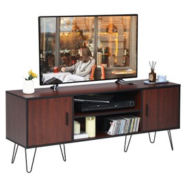 Tangkula Retro TV Stand with 6 Metal Legs, Modern Entertainment Center for TVs up to 65 Inch, TV Console Table w/ 2 Cable Holes, Adjustable Shelf, Media Storage Cabinet for Living Room, 59 Inch