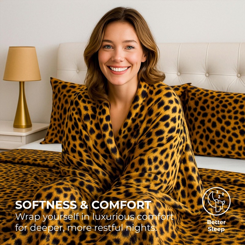 Satin Sheets Full [4-Piece, Gold Leopard] Hotel Luxury Silky Bed