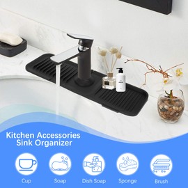 Joyhalo 14.5 Inches Kitchen Sink Splash Guard - Sink Faucet Drying Mat, Kitchen Faucet Splash Guard, Faucet Handle Drip Catcher Tray for Kitchen Bathroom Countertop, Gadgets for Sink Accessories, Grey