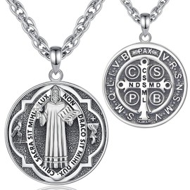 INFUSEU Unique Religious Gifts for Men Women, St. Michael/St. Christopher/St. Benedict/Virgin Mary Pendant Necklaces, 27.5mm, Sterling Silver Stainless Steel, sterling silver