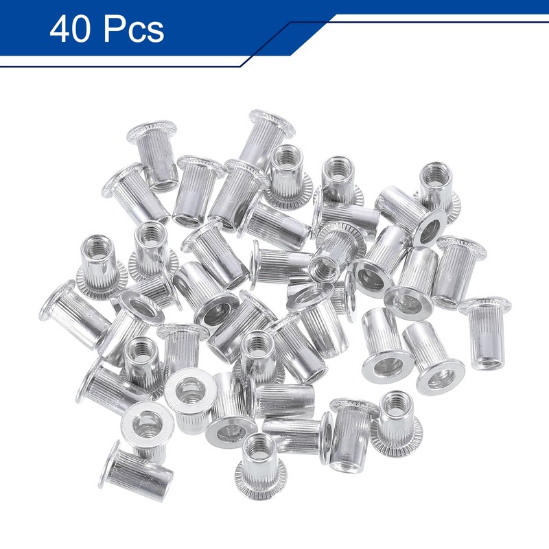 uxcell #8-32 Rivet Nuts Aluminium Alloy Knurled Flat Head Threaded