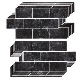 WALPLUS Tile Stickers Glossy Waterproof Oil Proof Removeable Stick on Wall Backsplash Tile Transfer DIY PVC for Bathroom Cabinet Kitchen Home Decor Black Marble Stone 12 Sheets 15.4x30.5cm