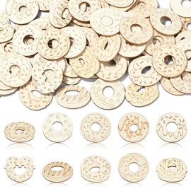 UR URLIFEHALL 100 Pcs Unfinished Wood Cutouts Donut Wooden Shapes Dessert Wood Crafts for DIY Painting Projects Home Party Decoration