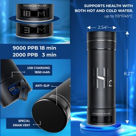 H2ORIGIN PULSE Hydrogen Water Bottle Generator, Up to 9000 PPB Hydrogen Bottle Water Ionizer with SPE/PEM Technology, 3-in-1 Portable Universal Adapter and Refreshing Mist Spray for Home Hydration