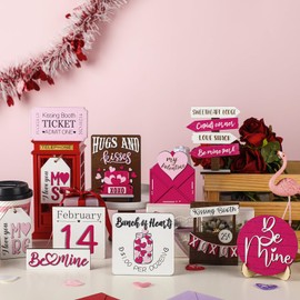 Thyle 17 Pcs Valentine's Day Tiered Tray Decor Set Wooden Love Ornament Love Decorations Farmhouse Love Day for Love Gifting Table Home Decor