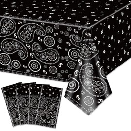 Hegbolke 4 Pack Western Party Tablecloths Paisley Bandana Table Cover Floral Rectangle Tablecloth for Western Themed Party Decorations, 51 x 86 Inch
