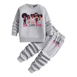 Nivne Tco Toddler Girl Clothes - Cartoon Graphic Print Sweatshirt & Sweatpants Set - Little Girl 2 Piece Outfits Size 3T