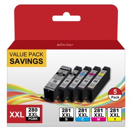 PGI-280XXL/CLI-281XXL 5-Color Value Pack Compatible Ink Cartridge Replacement for Canon PGI280XXL CLI281XXL 280XXL 281XXL to Work with TR860a TS702a TR7520 TR8520 TS6120 TS6220 (5 Pack)